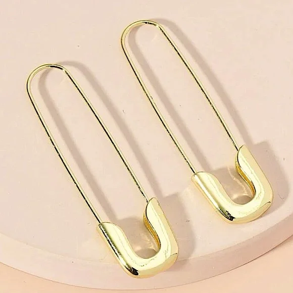 Safety Pin Gold Plated Oversized Earrings - Picture 2 of 4